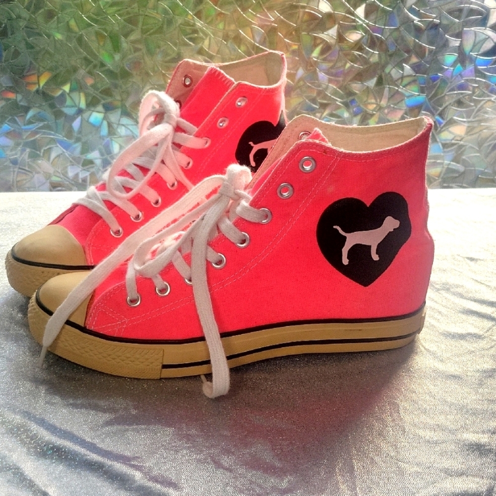 PINK Victoria's Secret High-Top Sneakers in Neon Pink
